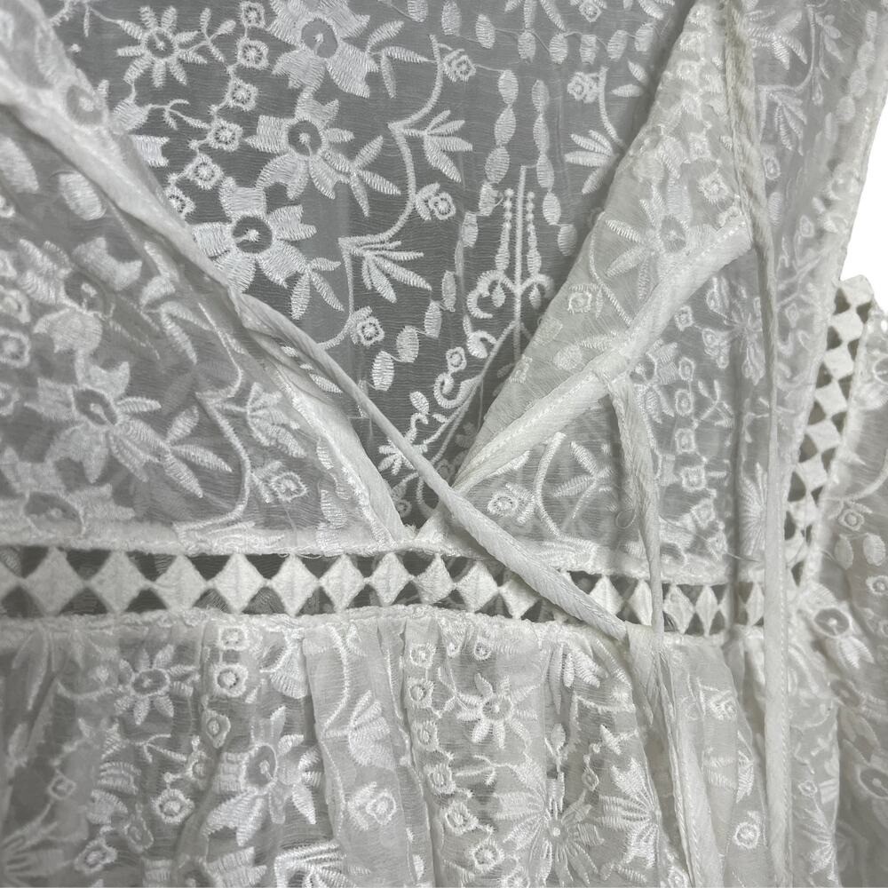 Miss June Blouse Womens 10 White Embroidered Boho Tassel Lantern Sleeve Top - Picture 6 of 8